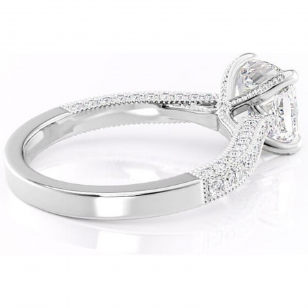 Inel de logodnă Romy din aur Alb 14kt cu moissanite tăietură pernă – Montură pavé rafinată pentru profil înalt | Personalizează și configurează gratuit online [2]