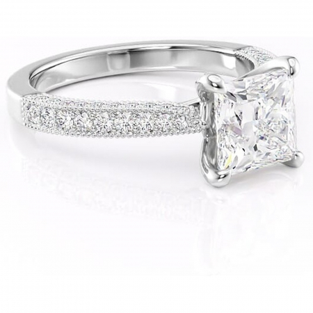 14K - Inel de logodnă Romy din aur Alb 14kt cu moissanite tăietură princess – Montură pavé rafinată pentru profil înalt | Personalizează și configurează gratuit online