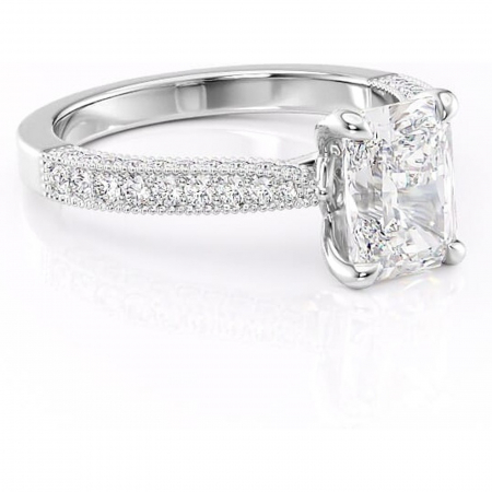 Radiantă - Inel de logodnă Romy din aur Alb 14kt cu moissanite tăietură radiantă – Montură pavé rafinată pentru profil înalt | Personalizează și configurează gratuit online