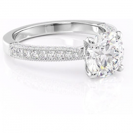 Accent - Inel de logodnă Romy din aur Alb 14kt cu moissanite tăietură rotundă – Montură pavé rafinată pentru profil înalt | Personalizează și configurează gratuit online