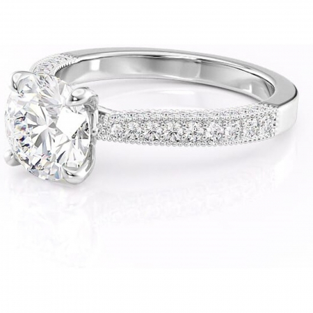 Inel de logodnă Romy din aur Alb 14kt cu moissanite tăietură rotundă – Montură pavé rafinată pentru profil înalt | Personalizează și configurează gratuit online [6]