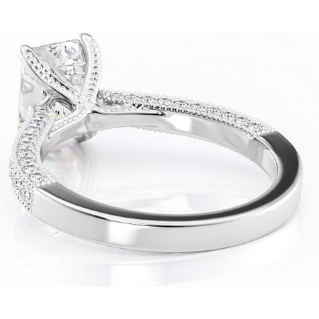 Inel de logodnă Romy din aur Alb 14kt cu moissanite tăietură smarald – Montură pavé rafinată pentru profil înalt | Personalizează și configurează gratuit online [3]