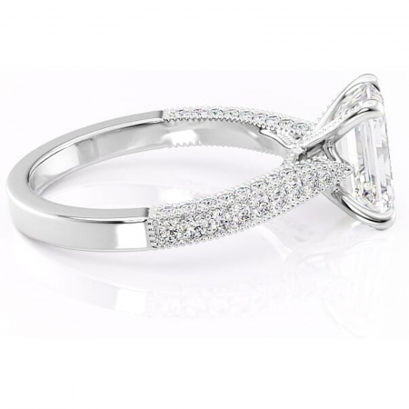 Inel de logodnă Romy din aur Alb 14kt cu moissanite tăietură smarald – Montură pavé rafinată pentru profil înalt | Personalizează și configurează gratuit online [1]