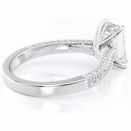 Inel de logodnă Romy din aur Alb 14kt cu moissanite tăietură smarald – Montură pavé rafinată pentru profil înalt | Personalizează și configurează gratuit online [2]