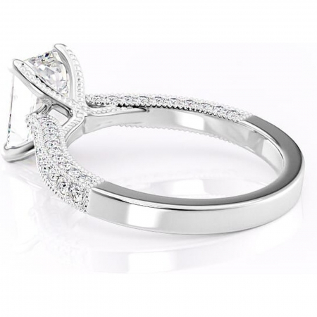 Inel de logodnă Romy din aur Alb 14kt cu moissanite tăietură smarald – Montură pavé rafinată pentru profil înalt | Personalizează și configurează gratuit online [4]