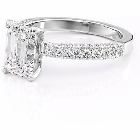 Inel de logodnă Romy din aur Alb 14kt cu moissanite tăietură smarald – Montură pavé rafinată pentru profil înalt | Personalizează și configurează gratuit online [6]