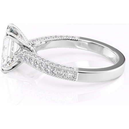 Inel de logodnă Romy din aur Alb 14kt cu moissanite tăietură smarald – Montură pavé rafinată pentru profil înalt | Personalizează și configurează gratuit online [5]