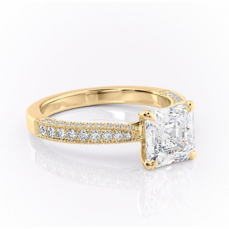 18K - Inel de logodnă Romy din aur Galben 18kt cu moissanite tăietură asscher – Montură pavé rafinată pentru profil înalt | Personalizează și configurează gratuit online