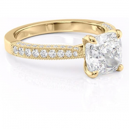 18K - Inel de logodnă Romy din aur Galben 18kt cu moissanite tăietură pernă – Montură pavé rafinată pentru profil înalt | Personalizează și configurează gratuit online