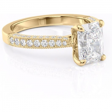 Aur galben - Inel de logodnă Romy din aur Galben 18kt cu moissanite tăietură radiantă – Montură pavé rafinată pentru profil înalt | Personalizează și configurează gratuit online