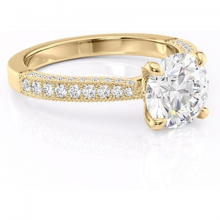 Aur galben - Inel de logodnă Romy din aur Galben 14kt cu moissanite tăietură rotundă – Montură pavé rafinată pentru profil înalt | Personalizează și configurează gratuit online