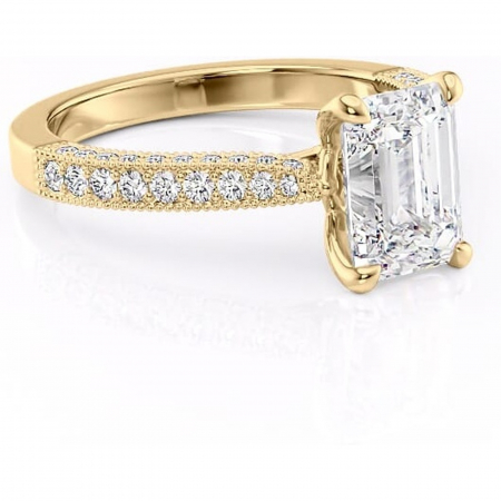 14K - Inel de logodnă Romy din aur Galben 14kt cu moissanite tăietură smarald – Montură pavé rafinată pentru profil înalt | Personalizează și configurează gratuit online