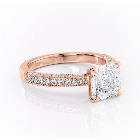 18K - Inel de logodnă Romy din aur Rose 18kt cu moissanite tăietură asscher – Montură pavé rafinată pentru profil înalt | Personalizează și configurează gratuit online