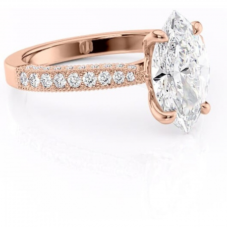 Marquise - Inel de logodnă Romy din aur Rose 18kt cu moissanite tăietură marquise – Montură pavé rafinată pentru profil înalt | Personalizează și configurează gratuit online