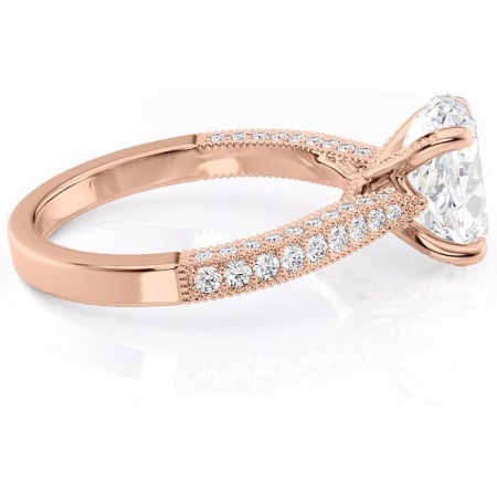 Inel de logodnă Romy din aur Rose 14kt cu moissanite tăietură ovală – Montură pavé rafinată pentru profil înalt | Personalizează și configurează gratuit online [1]