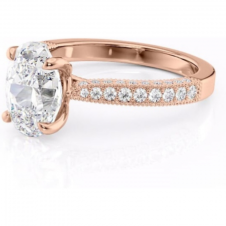 Inel de logodnă Romy din aur Rose 14kt cu moissanite tăietură ovală – Montură pavé rafinată pentru profil înalt | Personalizează și configurează gratuit online [6]