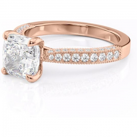 Inel de logodnă Romy din aur Rose 18kt cu moissanite tăietură pernă – Montură pavé rafinată pentru profil înalt | Personalizează și configurează gratuit online [6]