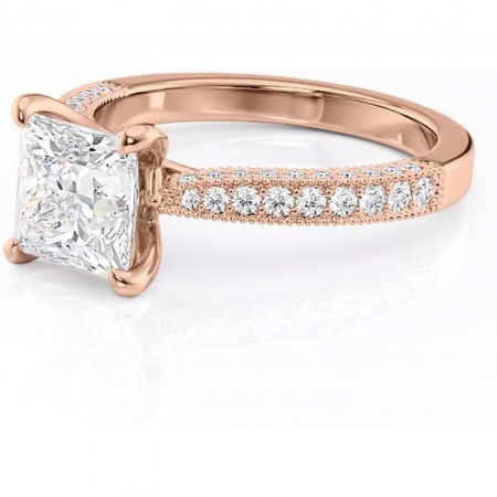 Inel de logodnă Romy din aur Rose 14kt cu moissanite tăietură princess – Montură pavé rafinată pentru profil înalt | Personalizează și configurează gratuit online [6]
