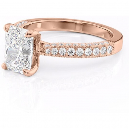 Inel de logodnă Romy din aur Rose 18kt cu moissanite tăietură radiantă – Montură pavé rafinată pentru profil înalt | Personalizează și configurează gratuit online [6]