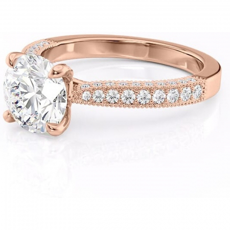 Inel de logodnă Romy din aur Rose 14kt cu moissanite tăietură rotundă – Montură pavé rafinată pentru profil înalt | Personalizează și configurează gratuit online [6]