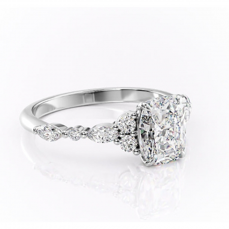 Pernă alungită - Inel de logodnă Rosamund din aur Alb 14kt cu moissanite tăietură asscher – Pietre laterale rafinată pentru profil mediu | Personalizează și configurează gratuit online