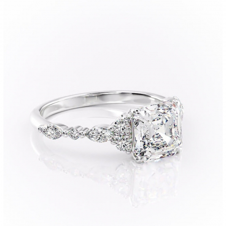 Asscher - Inel de logodnă Rosamund din aur Alb 14kt cu moissanite tăietură asscher – Pietre laterale rafinată pentru profil mediu | Personalizează și configurează gratuit online