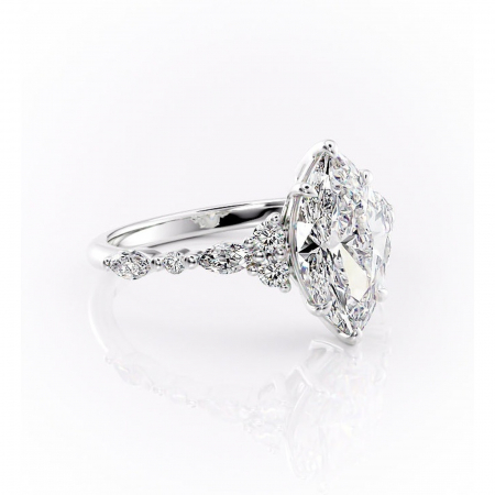 Marquise - Inel de logodnă Rosamund din aur Alb 14kt cu moissanite tăietură marquise – Pietre laterale rafinată pentru profil mediu | Personalizează și configurează gratuit online