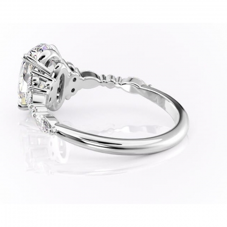 Inel de logodnă Rosamund din aur Alb 14kt cu moissanite tăietură ovală – Pietre laterale rafinată pentru profil mediu | Personalizează și configurează gratuit online [4]