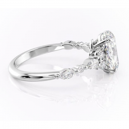 Inel de logodnă Rosamund din aur Alb 14kt cu moissanite tăietură ovală – Pietre laterale rafinată pentru profil mediu | Personalizează și configurează gratuit online [1]