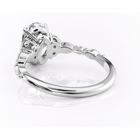 Inel de logodnă Rosamund din aur Alb 14kt cu moissanite tăietură ovală – Pietre laterale rafinată pentru profil mediu | Personalizează și configurează gratuit online [3]