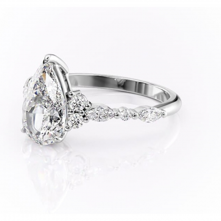 Inel de logodnă Rosamund din aur Alb 14kt cu moissanite tăietură pară – Pietre laterale rafinată pentru profil mediu | Personalizează și configurează gratuit online [6]