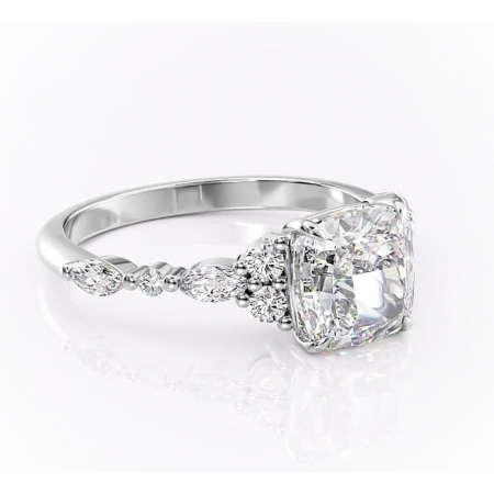 Pernă - Inel de logodnă Rosamund din aur Alb 14kt cu moissanite tăietură pernă – Pietre laterale rafinată pentru profil mediu | Personalizează și configurează gratuit online