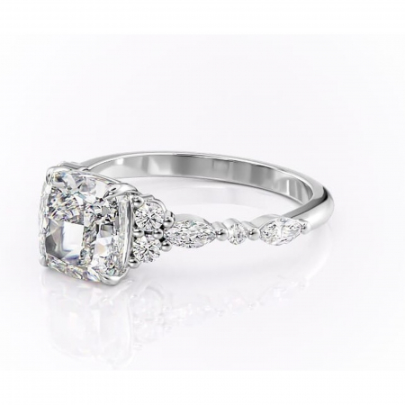 Inel de logodnă Rosamund din aur Alb 14kt cu moissanite tăietură pernă – Pietre laterale rafinată pentru profil mediu | Personalizează și configurează gratuit online [6]