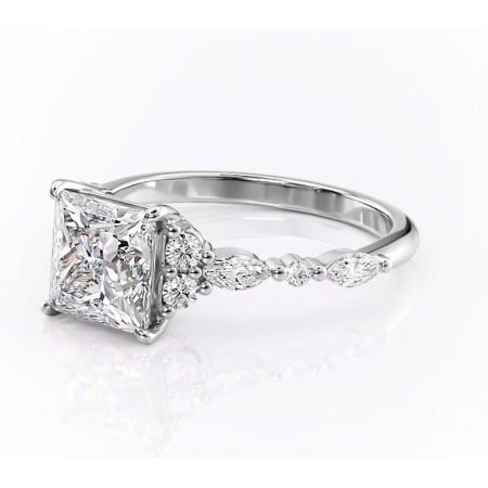 Inel de logodnă Rosamund din aur Alb 14kt cu moissanite tăietură princess – Pietre laterale rafinată pentru profil mediu | Personalizează și configurează gratuit online [6]