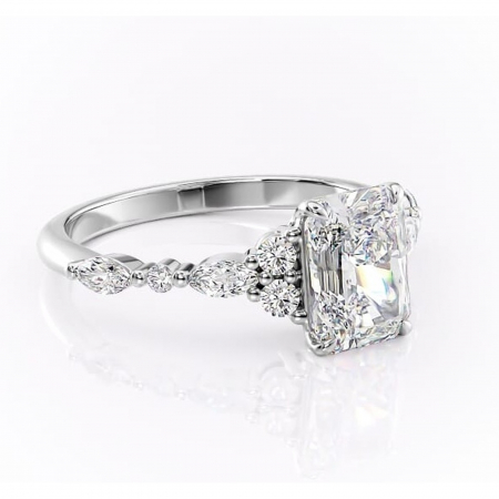 Radiantă - Inel de logodnă Rosamund din aur Alb 14kt cu moissanite tăietură radiantă – Pietre laterale rafinată pentru profil mediu | Personalizează și configurează gratuit online