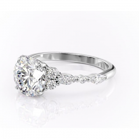 Inel de logodnă Rosamund din aur Alb 14kt cu moissanite tăietură rotundă – Pietre laterale rafinată pentru profil mediu | Personalizează și configurează gratuit online [6]