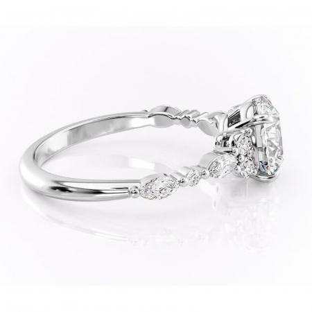 Inel de logodnă Rosamund din aur Alb 14kt cu moissanite tăietură rotundă – Pietre laterale rafinată pentru profil mediu | Personalizează și configurează gratuit online [1]