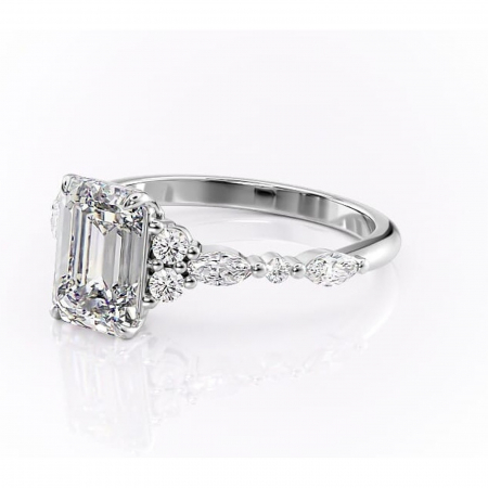 Inel de logodnă Rosamund din aur Alb 14kt cu moissanite tăietură smarald – Pietre laterale rafinată pentru profil mediu | Personalizează și configurează gratuit online [6]