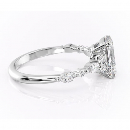 Inel de logodnă Rosamund din aur Alb 14kt cu moissanite tăietură smarald – Pietre laterale rafinată pentru profil mediu | Personalizează și configurează gratuit online [1]