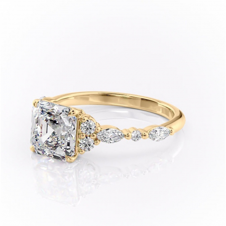 Inel de logodnă Rosamund din aur Galben 18kt cu moissanite tăietură asscher – Pietre laterale rafinată pentru profil mediu | Personalizează și configurează gratuit online [6]