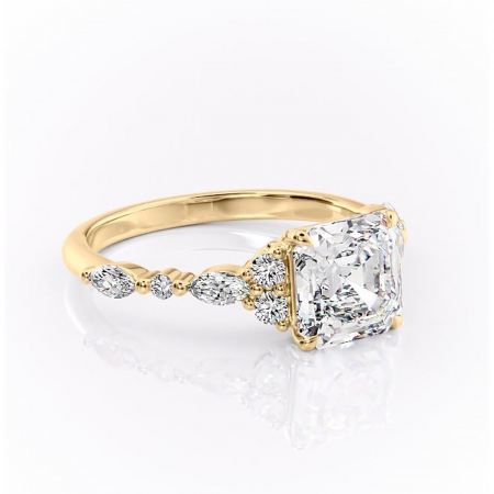 18K - Inel de logodnă Rosamund din aur Galben 18kt cu moissanite tăietură asscher – Pietre laterale rafinată pentru profil mediu | Personalizează și configurează gratuit online