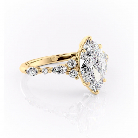 Aur galben - Inel de logodnă Rosamund din aur Galben 18kt cu moissanite tăietură marquise – Pietre laterale rafinată pentru profil mediu | Personalizează și configurează gratuit online