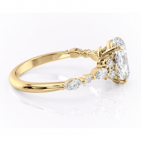 Inel de logodnă Rosamund din aur Galben 14kt cu moissanite tăietură ovală – Pietre laterale rafinată pentru profil mediu | Personalizează și configurează gratuit online [1]