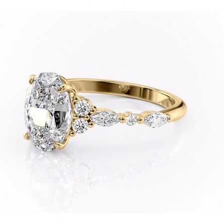 Inel de logodnă Rosamund din aur Galben 14kt cu moissanite tăietură ovală – Pietre laterale rafinată pentru profil mediu | Personalizează și configurează gratuit online [6]