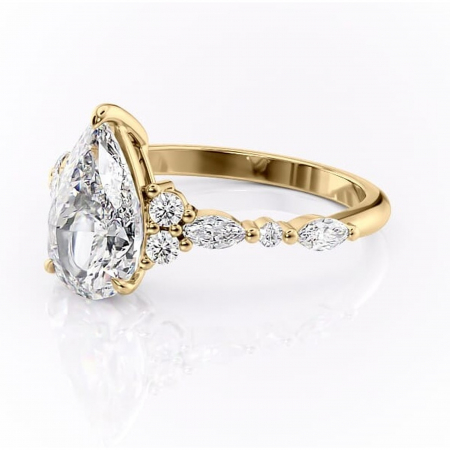 Inel de logodnă Rosamund din aur Galben 14kt cu moissanite tăietură pară – Pietre laterale rafinată pentru profil mediu | Personalizează și configurează gratuit online [6]
