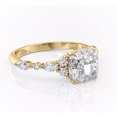 Pernă - Inel de logodnă Rosamund din aur Galben 18kt cu moissanite tăietură pernă – Pietre laterale rafinată pentru profil mediu | Personalizează și configurează gratuit online