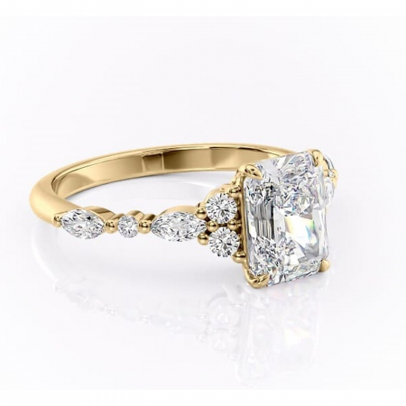 Aur galben - Inel de logodnă Rosamund din aur Galben 18kt cu moissanite tăietură radiantă – Pietre laterale rafinată pentru profil mediu | Personalizează și configurează gratuit online