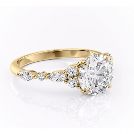 Aur galben - Inel de logodnă Rosamund din aur Galben 14kt cu moissanite tăietură rotundă – Pietre laterale rafinată pentru profil mediu | Personalizează și configurează gratuit online