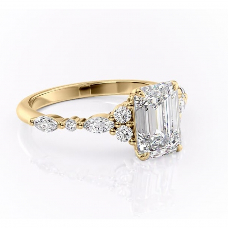 Aur galben - Inel de logodnă Rosamund din aur Galben 18kt cu moissanite tăietură smarald – Pietre laterale rafinată pentru profil mediu | Personalizează și configurează gratuit online