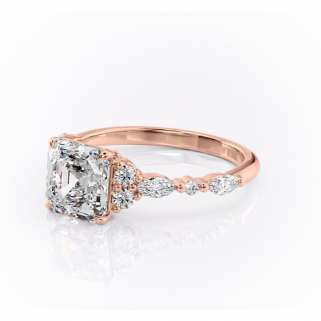 Inel de logodnă Rosamund din aur Rose 14kt cu moissanite tăietură asscher – Pietre laterale rafinată pentru profil mediu | Personalizează și configurează gratuit online [6]